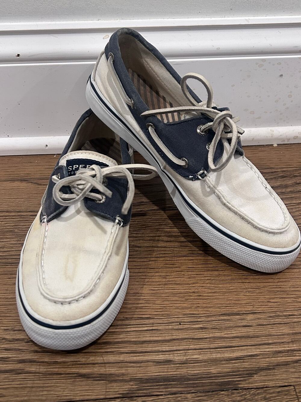 Sperry Top-Sider Bahama Canvas Boat Shoes Navy White Sneaker Yacht Preppy 6.5